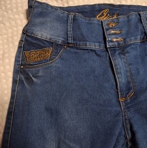 High Rise Blue Denim Jeans with Classic Stitching